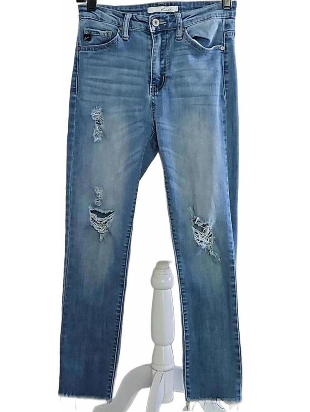 KanCan Juniors 7/27 Mid Rise Skinny Strech Jeans Distressed